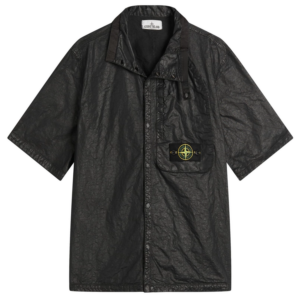 Stone Island Men's Organic Nylon Panama-TC Short Sleeve Shirt Black